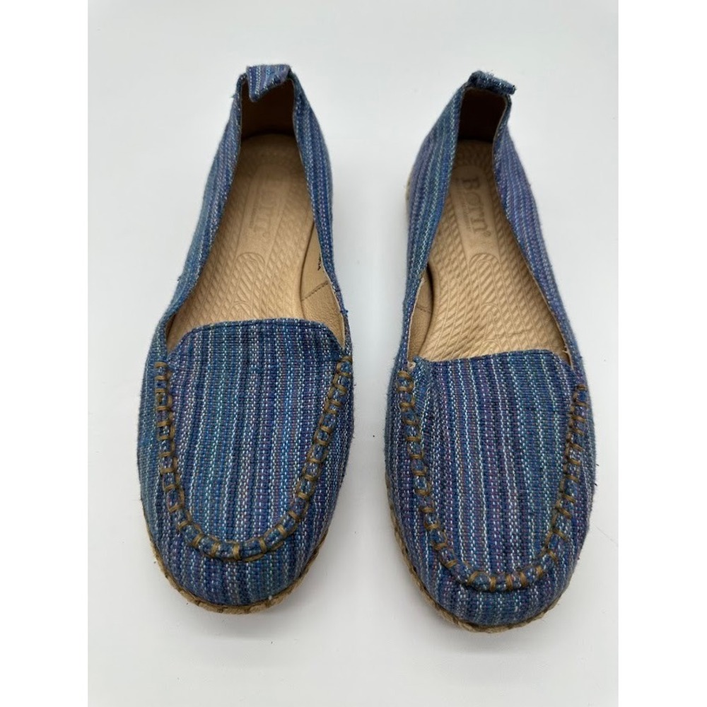 Born B58004 Blue Striped Fabric Espadrille Loafers Womens‎ 6.5 Slip On Shoes